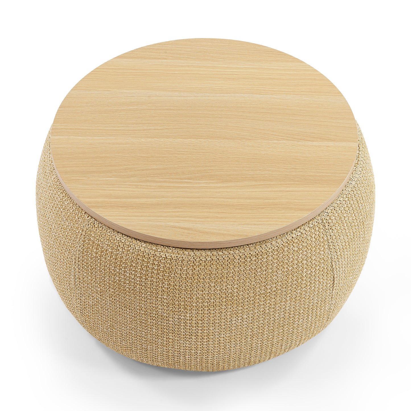 Round Storage Ottoman, 2 in 1 Function, Work as End table and Ottoman, Natural (25.5"x25.5"x14.5")