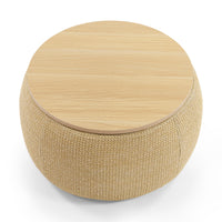 Round Storage Ottoman, 2 in 1 Function, Work as End table and Ottoman, Natural (25.5"x25.5"x14.5")