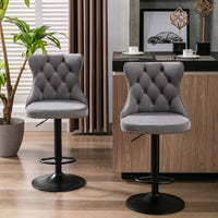 Adjustable Swivel Velvet Barstools Set of 2 Gray Modern Upholstered Tufted Back for Kitchen Island Home Pub 25-33 Inch