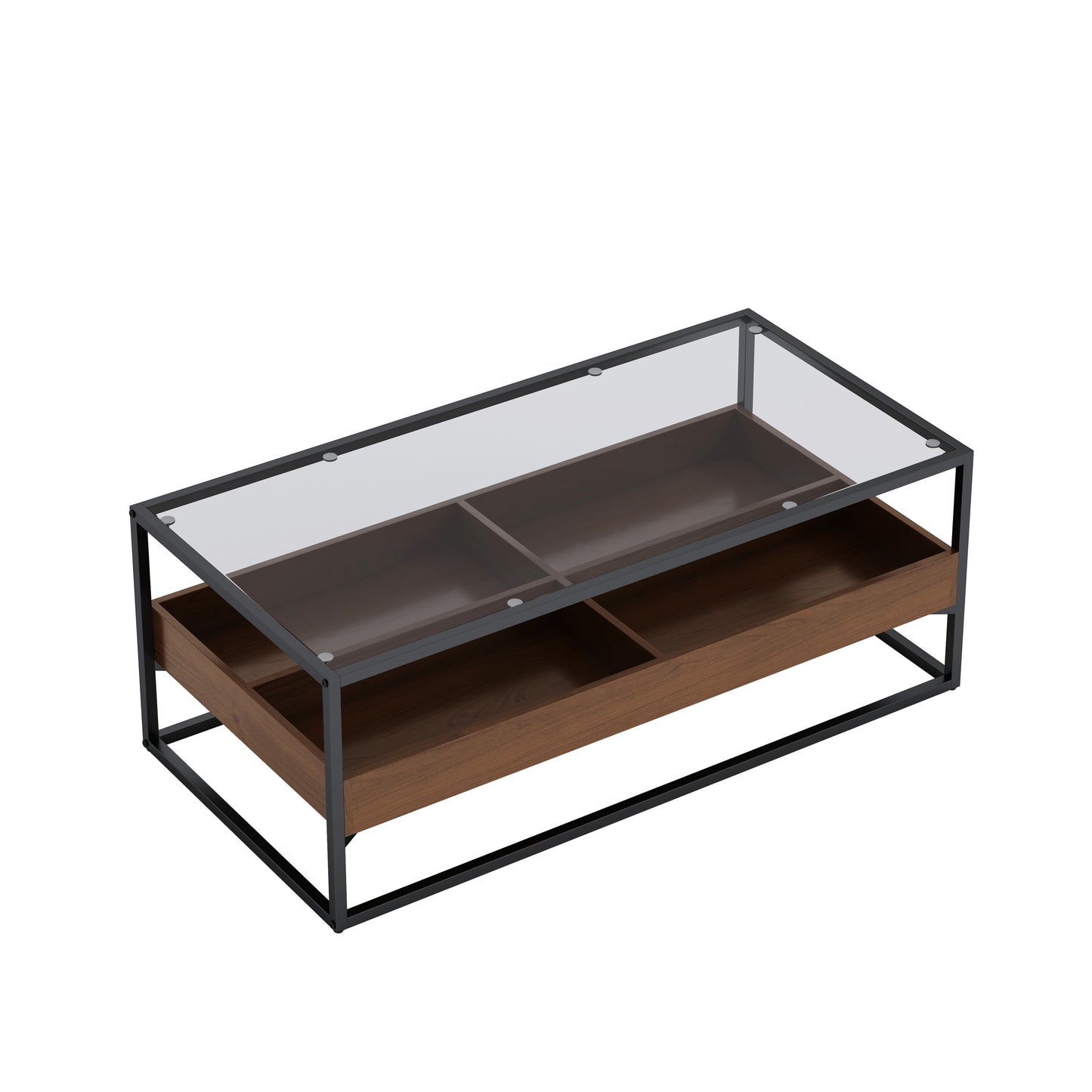 Rectangle Glass Coffee Table with Storage Shelf Metal Legs Modern Living Room Furniture 47.24 Inch