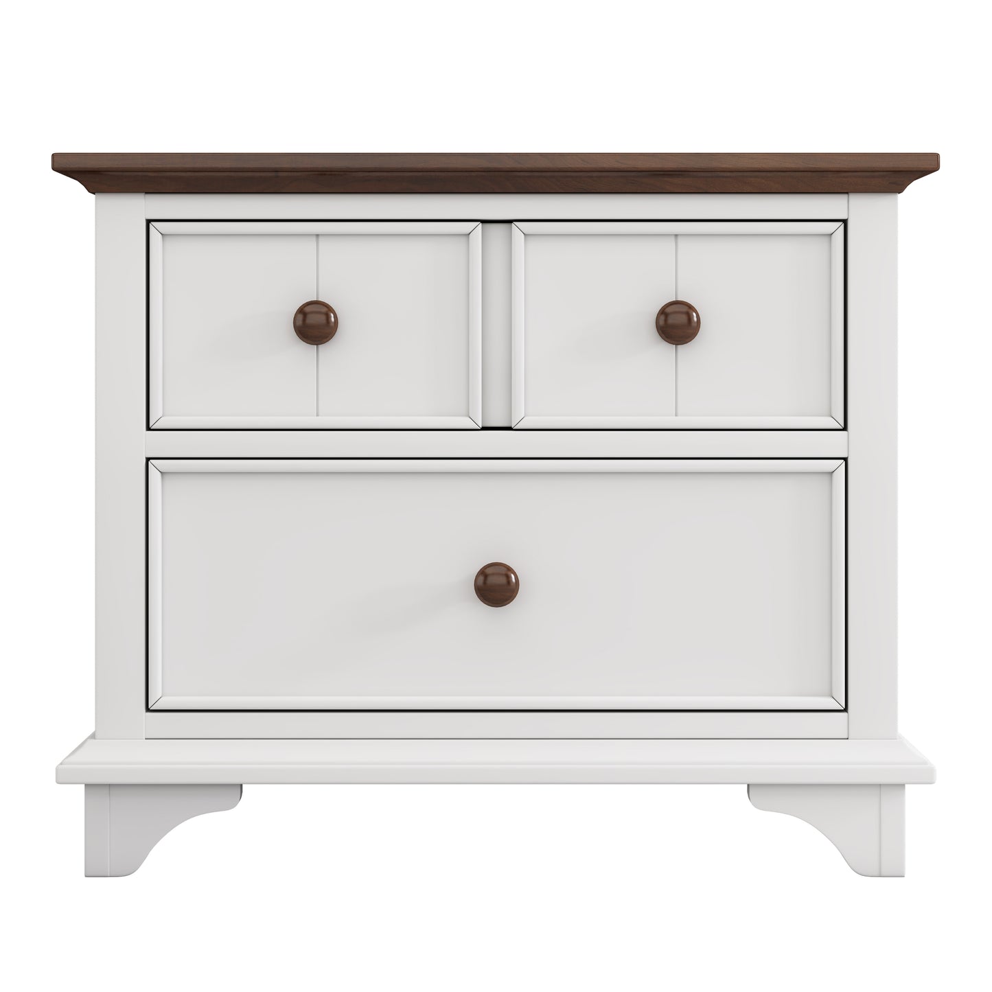 Wooden Two-Drawer Nightstand for Kids Bedroom Living Room End Table White Walnut Finish