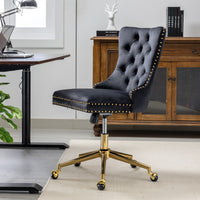 Premium Spring Cushioned Adjustable Desk Chair With Hand-Pulled Buttons And Golden Metal Base