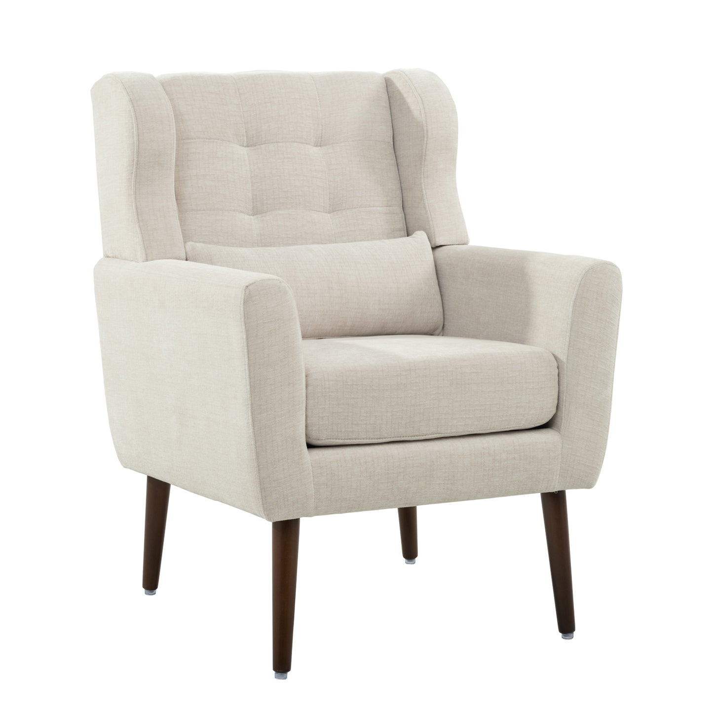 Modern Accent Chair Upholstered Foam Filled Comfy Reading Chair Mid Century Chenille Fabric Lounge Armchair for Living Room Bedroom Beige