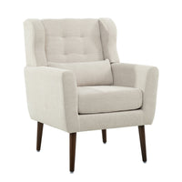 Modern Accent Chair Upholstered Foam Filled Comfy Reading Chair Mid Century Chenille Fabric Lounge Armchair for Living Room Bedroom Beige