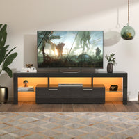 Fashionable Black TV Stand with LED Light Belt, Remote Control, Toughened Glass Shelf, Metal Handles - Ideal Entertainment Center