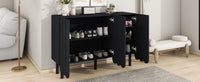 Cream Minimalist Shoe Cabinet with 5 Solid Wood Legs Adjustable Shelves Wave Door Design for Living Room Storage Black