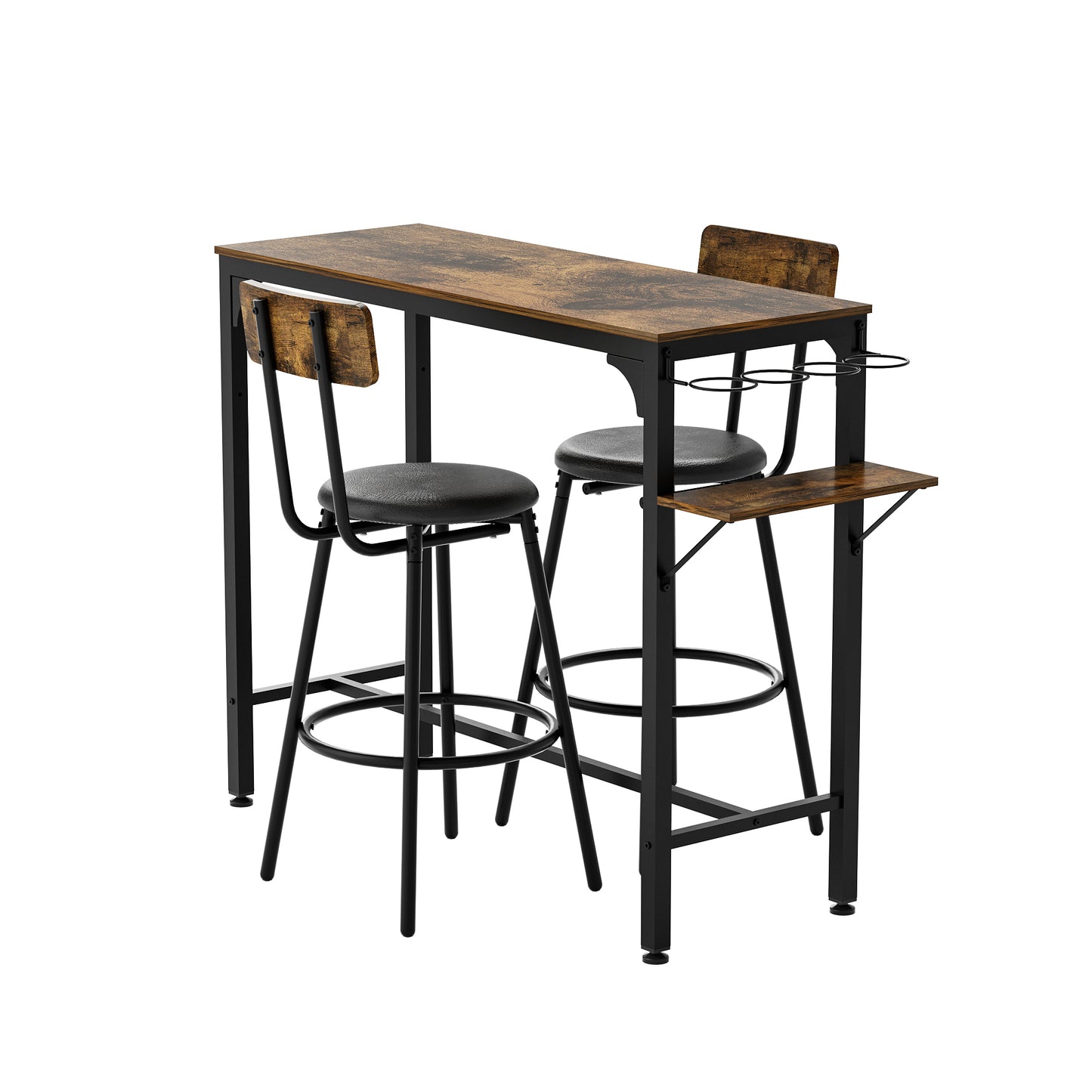 Wood Top Metal Base Industrial Bar Table with 2 Chairs Adjustable Bistro Whiskey Pub Table 47.44W x 15.75D x 35.43H