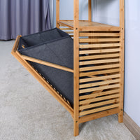 Bathroom Laundry Basket - Bamboo Storage with 2-Tier Shelf, 17.32 x 13 x 37.8 Inch, Stylish and Functional Home Organizer