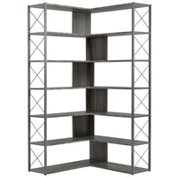 L-Shaped 7-Tier Corner Bookcase Industrial Style Metal Frame Open Storage Shelf MDF Board Home Office Furniture