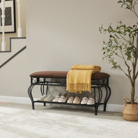 Industrial Entryway Bench with Shoe Rack Upholstered Multipurpose Storage for Small Spaces Rustic Design