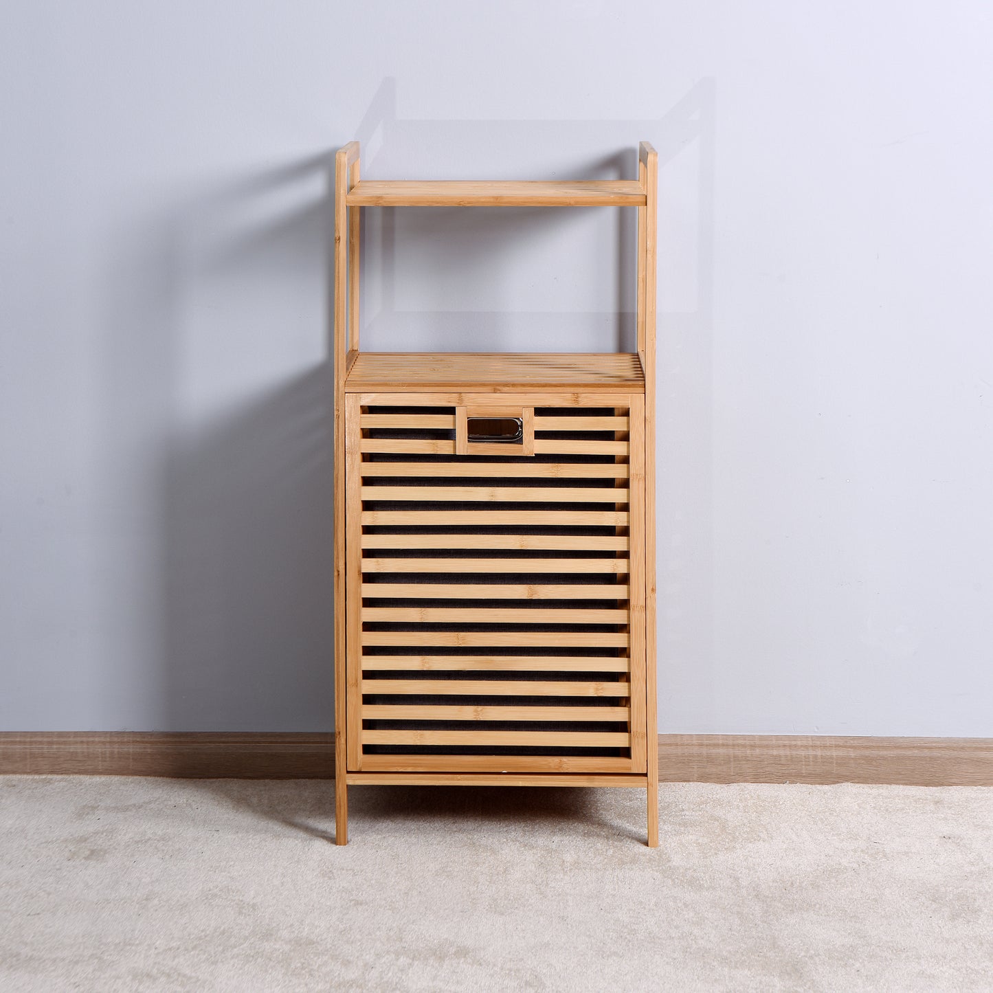 Bathroom Laundry Basket - Bamboo Storage with 2-Tier Shelf, 17.32 x 13 x 37.8 Inch, Stylish and Functional Home Organizer