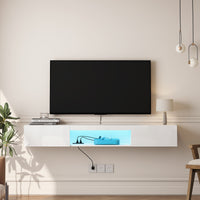 Floating TV Stand Wall Mounted, 63 Modern TV Cabinet with 20 Color LEDs, Entertainment Center for 55-65 Inch TV, White Finish