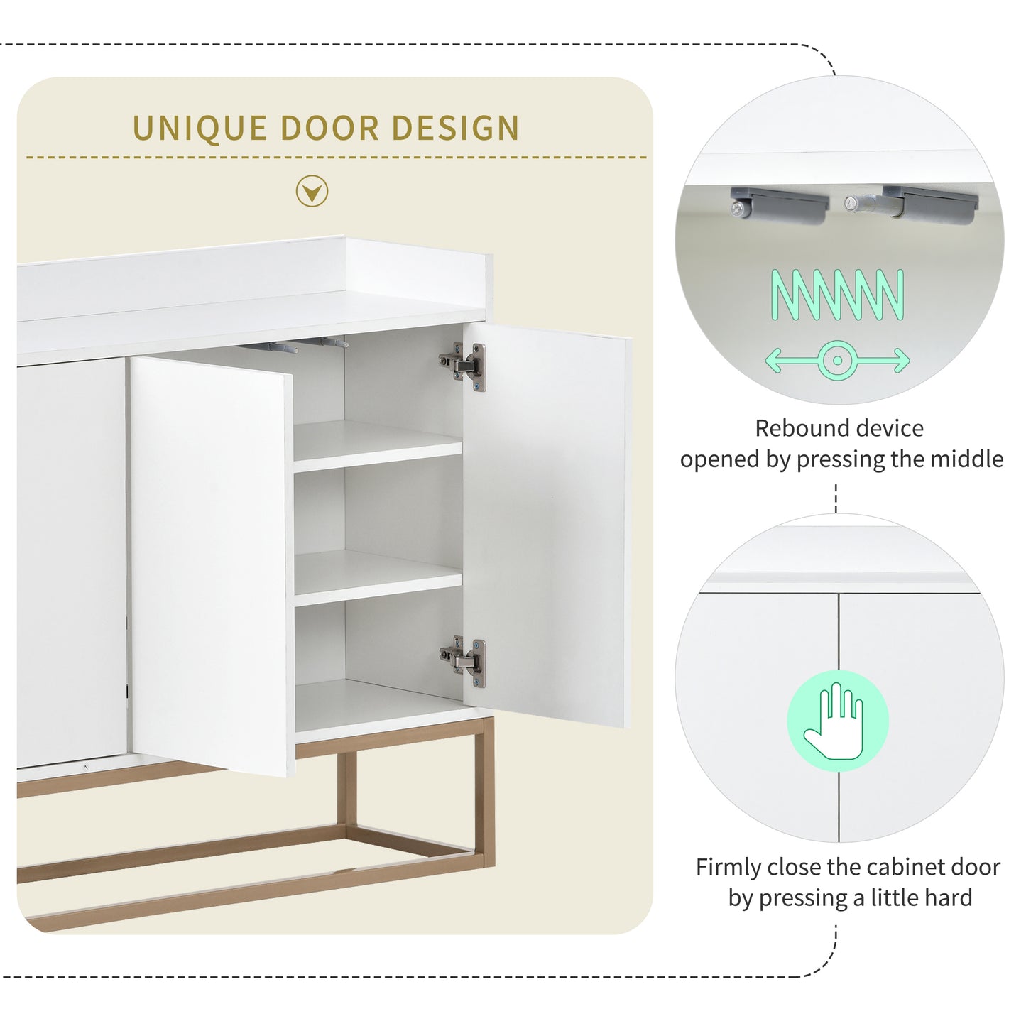 Modern Sideboard Elegant Buffet Cabinet Large Storage Space for Dining Room Entryway White