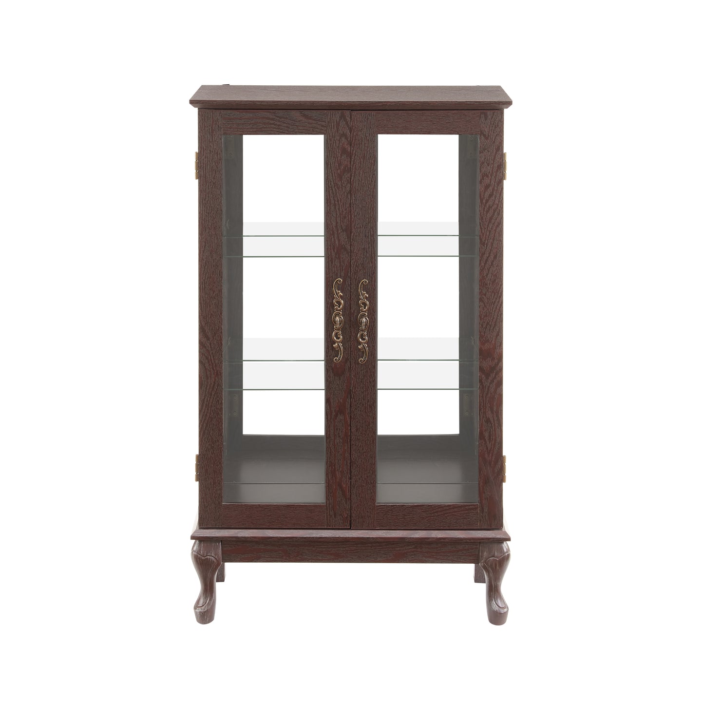 Elegant Cherry Curio Cabinet with Tempered Glass Doors Adjustable Shelves Mirrored Back and Lighted Display for Home Office