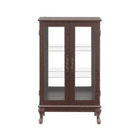 Elegant Cherry Curio Cabinet with Tempered Glass Doors Adjustable Shelves Mirrored Back and Lighted Display for Home Office