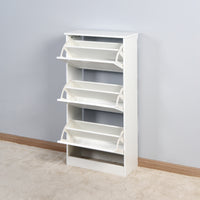 White Wooden Shoe Cabinet for Entryway with 3 Flip Doors Space Saving Storage 20.94x9.45x43.11 Inch