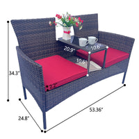 Modern Wicker Patio Conversation Set with Removable Cushions and Tempered Glass Table for Garden and Backyard