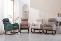 Modern Glider Recliner Armchair with Wood Legs and Side Pocket for Nursery Living Room Bedroom Beige Linen