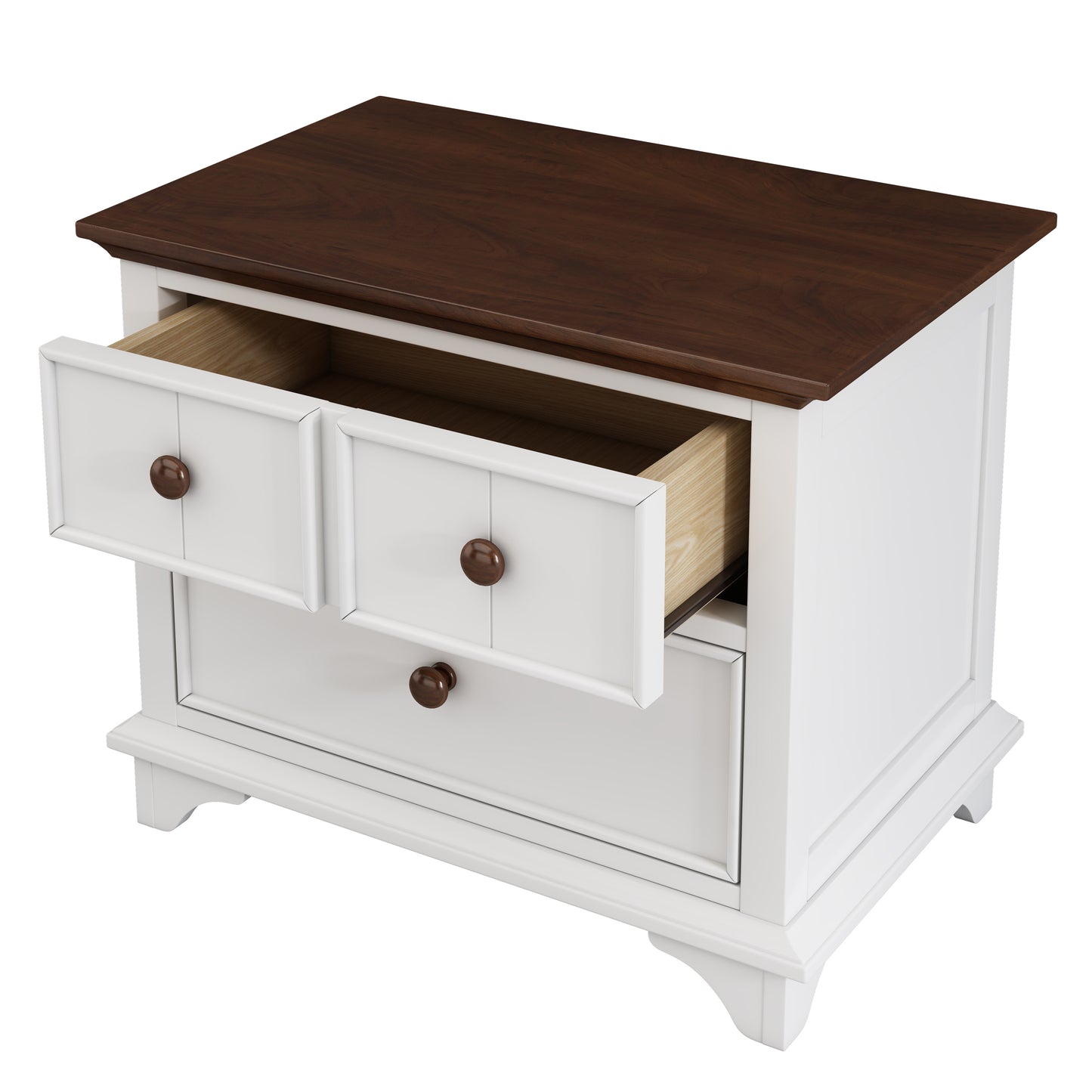 Wooden Two-Drawer Nightstand for Kids Bedroom Living Room End Table White Walnut Finish