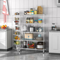 Heavy Duty 5 Tier Adjustable Storage Rack 6000lbs Metal Shelf with Wheels and Shelf Liners 82 H x 48 L x 24 D White