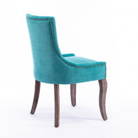 Ultra Side Dining Chair，Thickened fabric chairs with neutrally toned solid wood legs， Bronze nail head，Set of 2，Blue