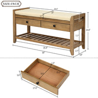 Multipurpose Entryway Storage Bench with Cushioned Seat and Drawers Old Pine Shoe Rack