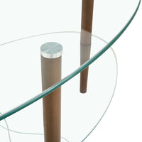 Transparent Oval Glass Coffee Table Modern Design Oak Wood Legs 3-Layer Living Room Tea Table
