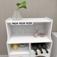 Living Room White Wine Cabinet with Removable Wine Rack and Glass Door Storage for Wine Glasses