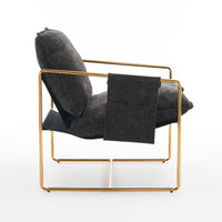 Dual Armchair Set in One Box Upholstered Hanging Chairs with Arm Pockets Metal Frame Dark Gray Crushed Foam Cushions for Living Room Bedroom
