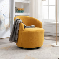 Teddy Fabric Swivel Accent Barrel Chair with Metal Ring Yellow Modern Design for Living Room