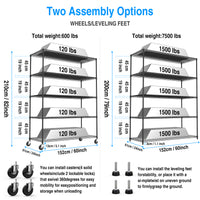 Heavy Duty Adjustable Storage Rack 7500lbs Metal Shelf Wire Shelving Unit with Wheels and Shelf Liners 82H x 60L x 24D Black