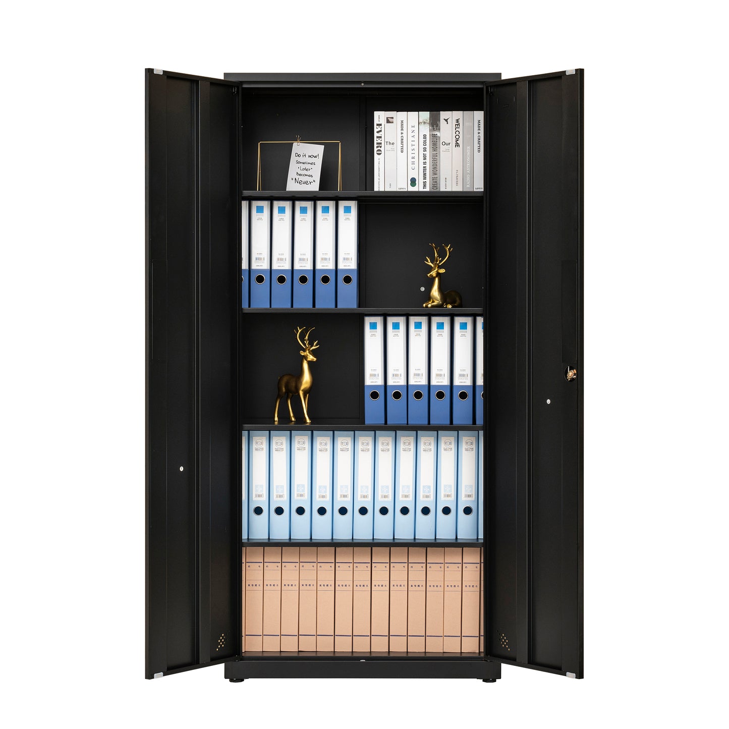 High Storage Cabinet with 2 Doors and 4 Partitions for Organized Home Office Storage Spaces