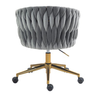 Hand-Woven Backrest Office Chair with Wheels Height Adjustable 360 degree  Swivel for Bedroom Living Room Grey