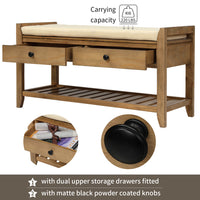 Multipurpose Entryway Storage Bench with Cushioned Seat and Drawers Old Pine Shoe Rack