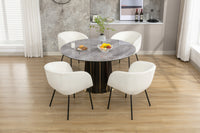 Set of 2 Ivory Boucle Fabric Dining Chairs with Black Metal Legs Modern Home Furniture