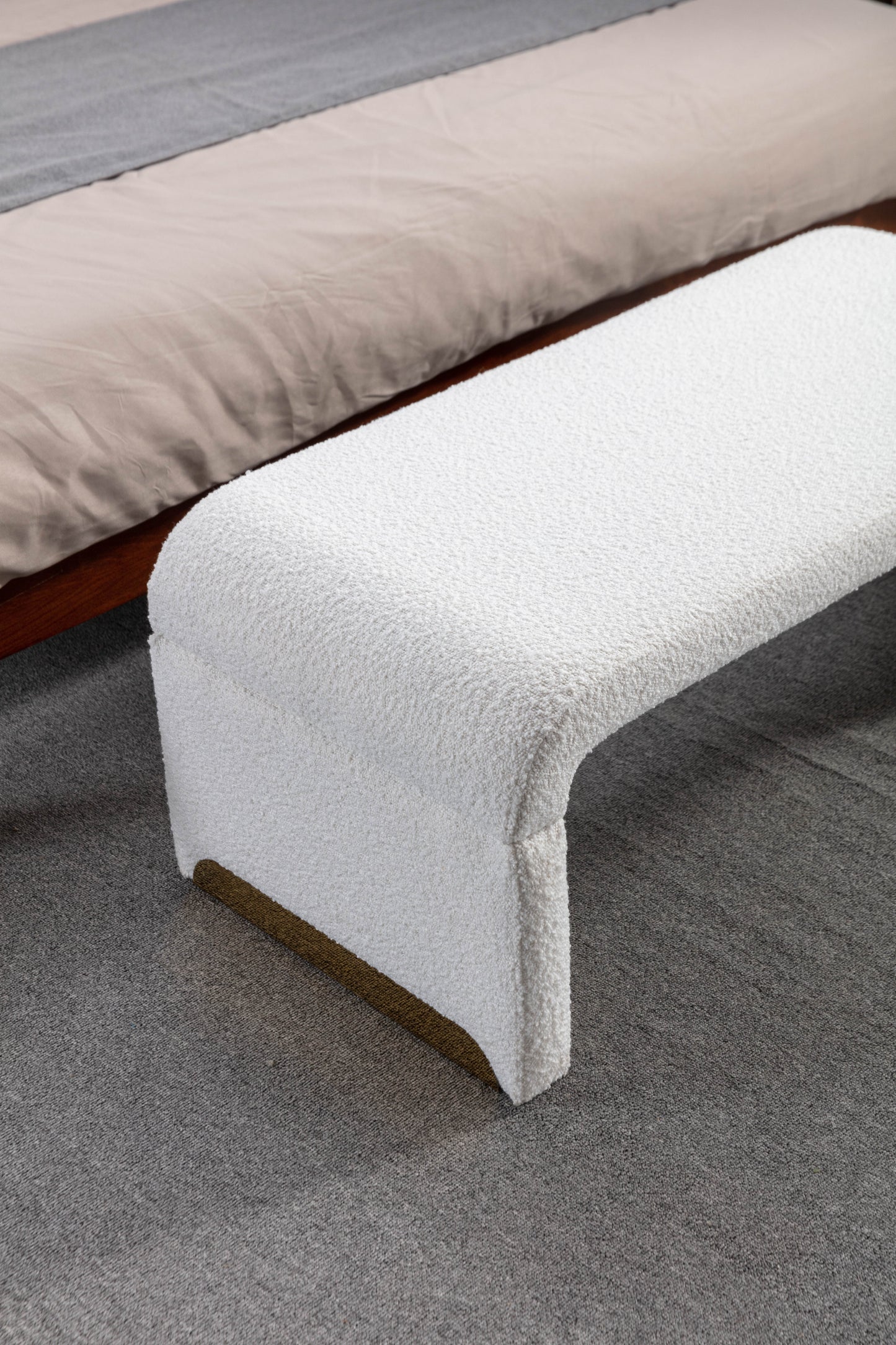 Boucle Fabric Loveseat Ottoman Footstool Bedroom Bench Shoe Bench Gold Metal Legs Ivory White