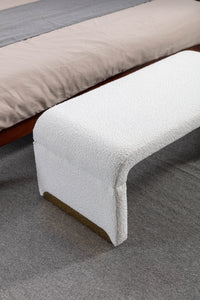 Boucle Fabric Loveseat Ottoman Footstool Bedroom Bench Shoe Bench Gold Metal Legs Ivory White