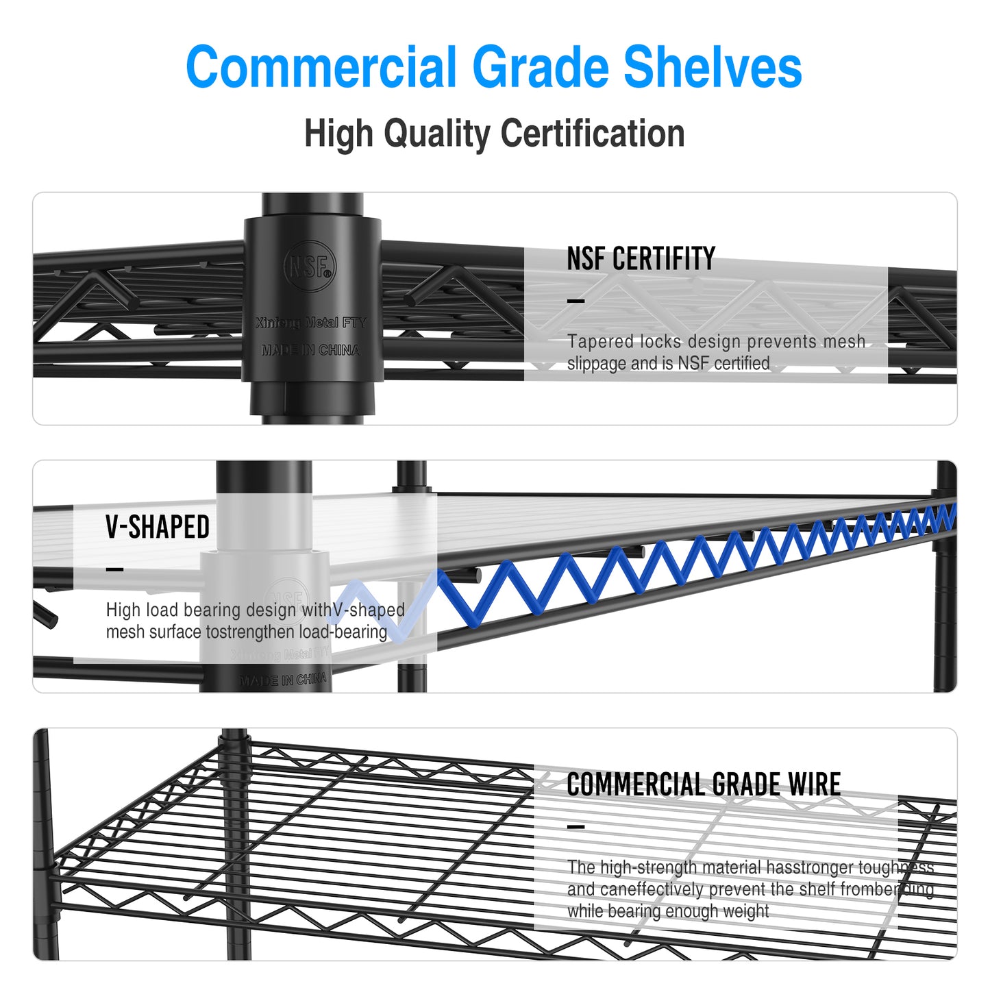 3 Tier Heavy Duty Wire Shelving Unit 1050 LBS Capacity Adjustable Metal Garage Storage Rack Black