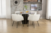 Set of 2 Ivory Boucle Fabric Dining Chairs with Black Metal Legs Modern Home Furniture