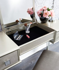 Mirrored Vanity Desk with Drawers and Stool, Flip Top Makeup Table Set for Bedroom, Stylish Dressing Table for Women and Girls