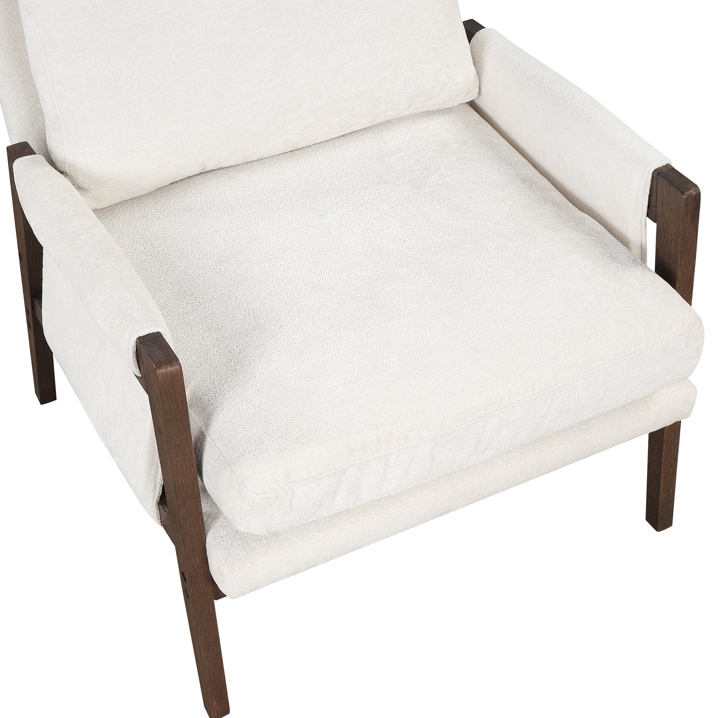 Mid-Century Modern Velvet Accent Chair Solid Wood Leisure Chair Thick Seat Cushion for Living Room Bedroom Studio White