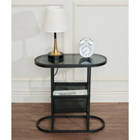 Glass Oval Small Side Tables for Living Room Set of 2 with Magazine Organizer and Storage Space Ideal for Small Spaces