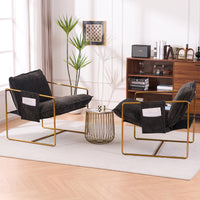 Dual Armchair Set in One Box Upholstered Hanging Chairs with Arm Pockets Metal Frame Dark Gray Crushed Foam Cushions for Living Room Bedroom