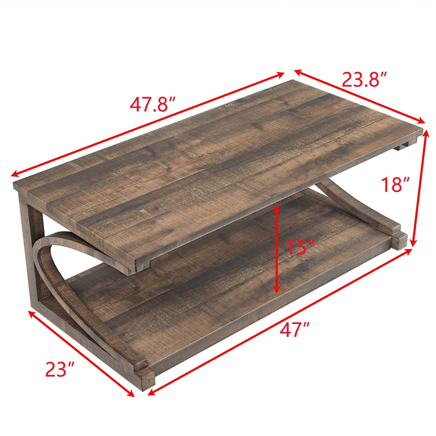 Unique 48-Inch Solid Wood Modern Coffee Table With Storage - Special Shape Center Table For Living Room, Kitchen, And Apartment Dining