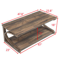 Unique 48-Inch Solid Wood Modern Coffee Table With Storage - Special Shape Center Table For Living Room, Kitchen, And Apartment Dining