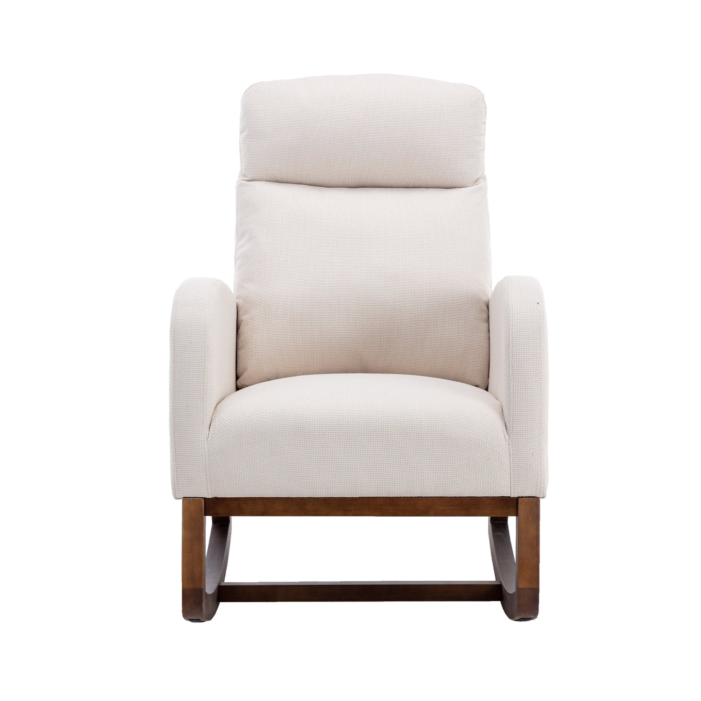 Modern Glider Recliner Armchair with Wood Legs and Side Pocket for Nursery Living Room Bedroom Beige Linen