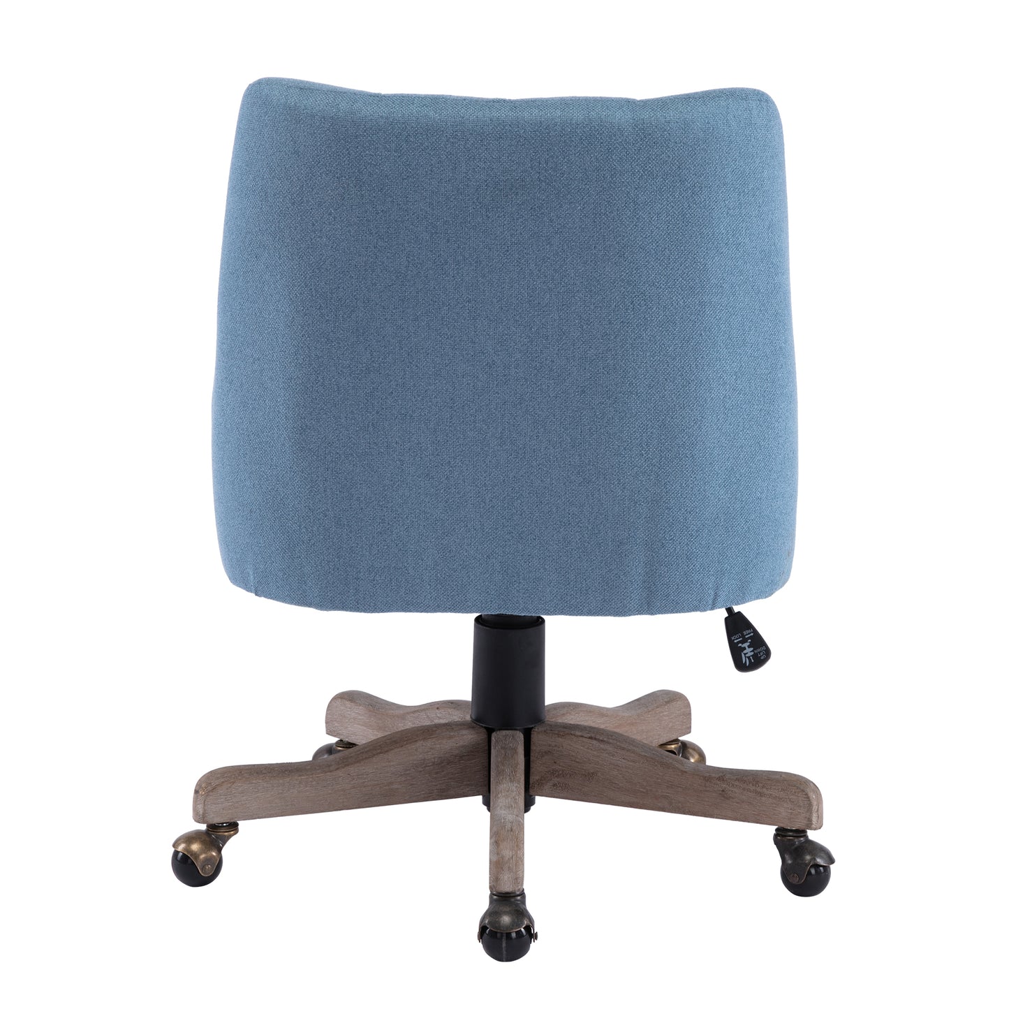 Adjustable Height Swivel Office Chair with Wheels Linen Fabric Upholstered Desk Chair Wooden Legs Navy