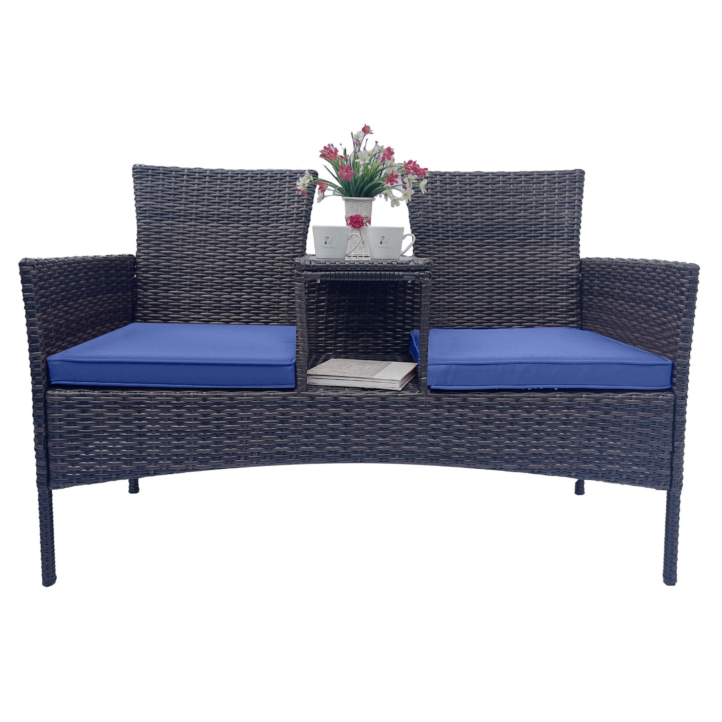 Modern Wicker Patio Conversation Set with Removable Cushions and Tempered Glass Table for Garden and Backyard