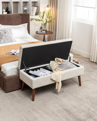 Off White Storage Bench for Bedroom or Entryway 43.7 Inch Ottoman Foot of Bed Seating Solution