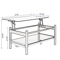 Modern Glass Lift Top Coffee Table with 2-Layer Design for Living Room Black Tempered Glass